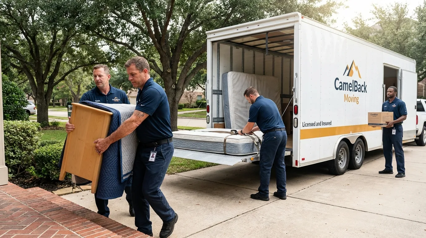 Crew loading residential truck for cross-state move from Pleasant View, TN