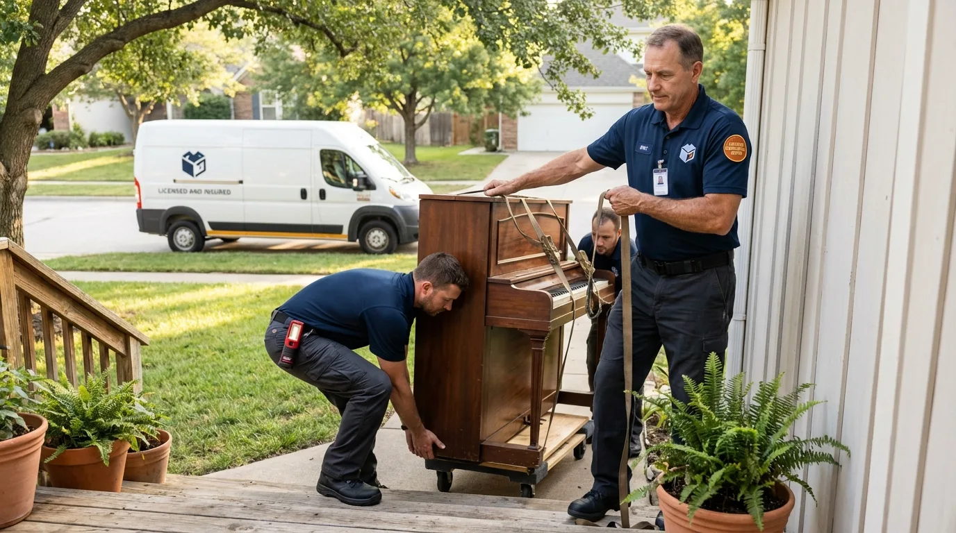 Licensed piano movers securing grand piano in Pleasant View, TN