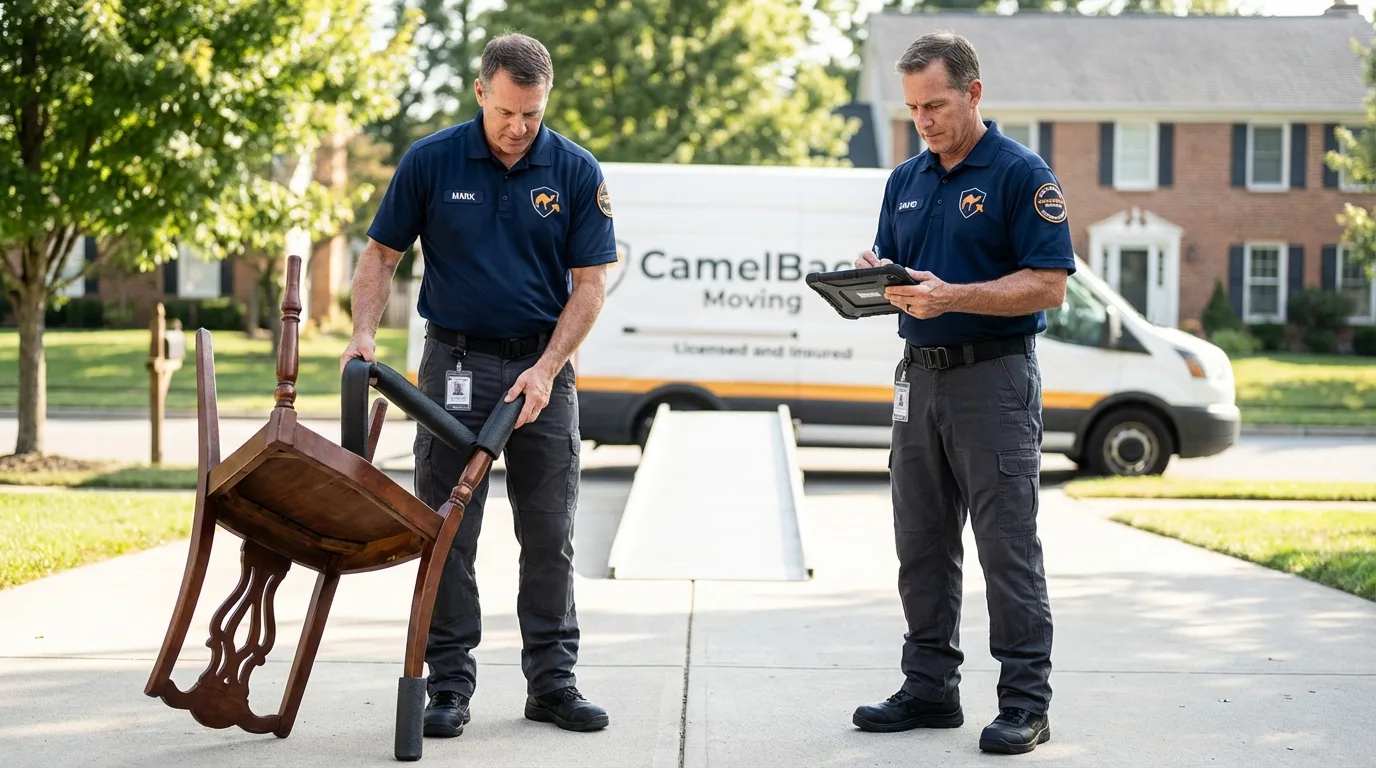 Movers inspecting furniture for damage prevention before loading in Pleasant View, TN
