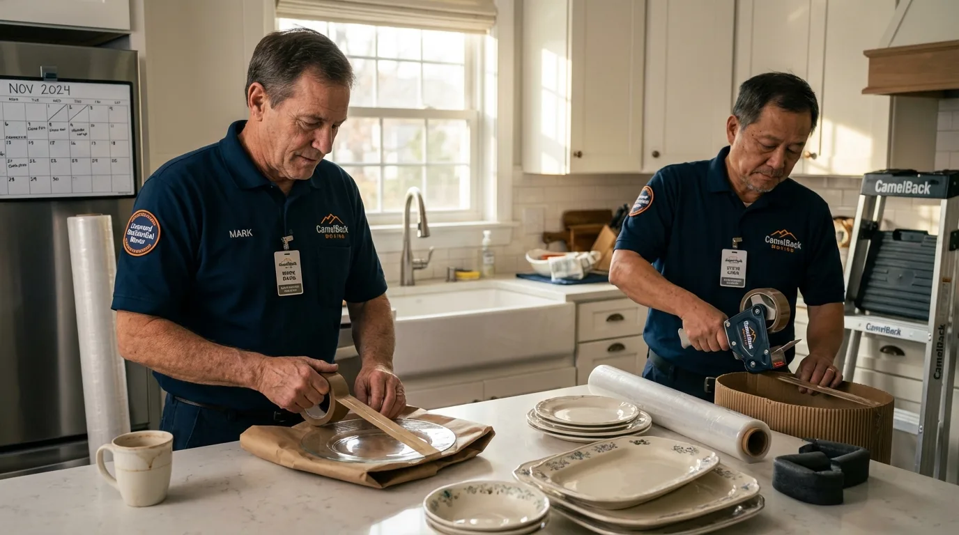 Professional crew packing kitchen dishware in Pleasant View, TN
